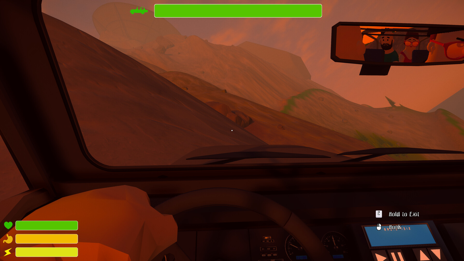 An off-road vehicle and players crossing an island in Hold My Winch!
